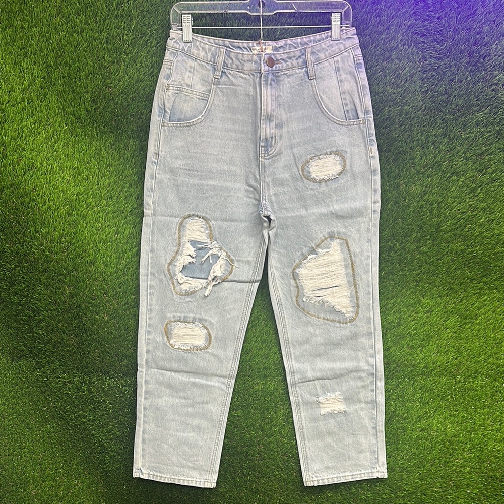 Easel Distressed Light Blue Jeans